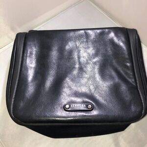 Sephora Collection Hanging Toiletry Bag Black Faux Leather Travel Organizer